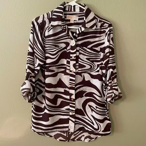 MICHAEL Michael Kors Black and White Swirl Button-Up Blouse
